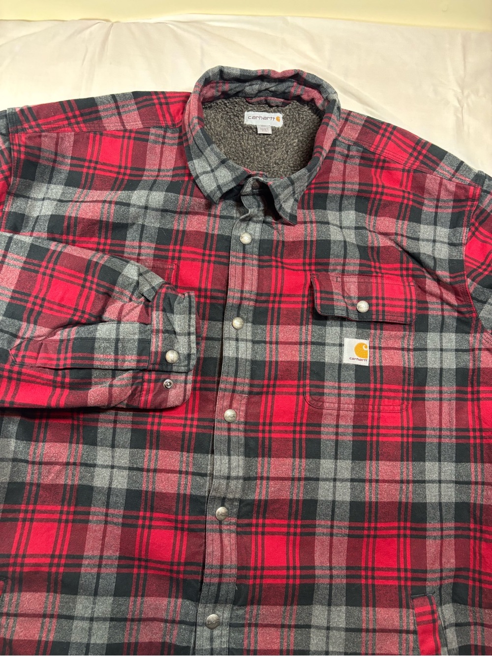 Carhartt Men's Cotton Shell Lined Sherpa Button Up Jacket  Size 4xL  Red Plaid